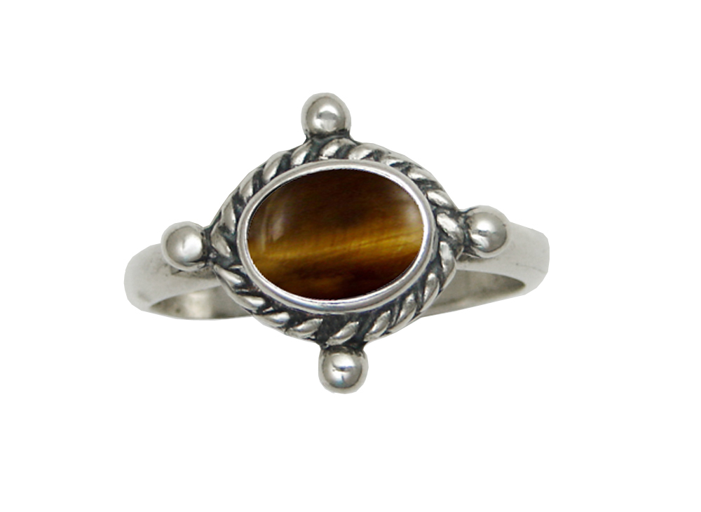 Sterling Silver Gemstone Ring With Tiger Eye Size 8